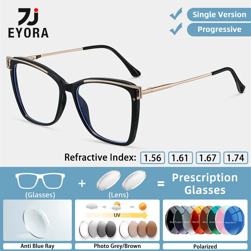 EYORA Everyday Wear TR90-Metal Women Reading Glasses Myopia Eyewear Hyperopia Anti Blue Ray Progressive Photochromic Eyewear