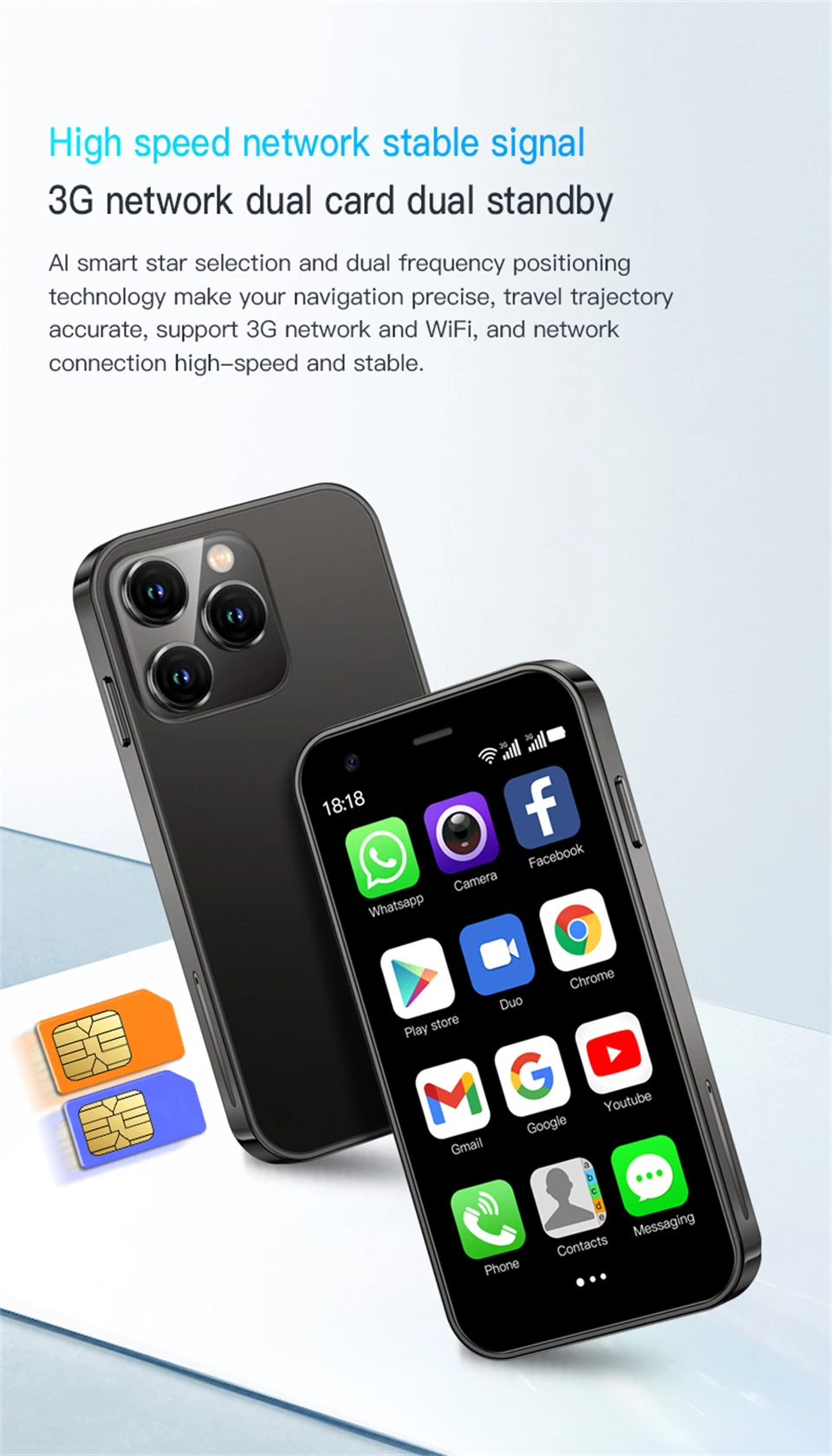 SOYES XS15 3G Mini Smartphone MTK 3.0inch 2GB RAM 16GB ROM Dual SIM Card 2MP 900mAh WCDMA Android Pocket Small CellPhone