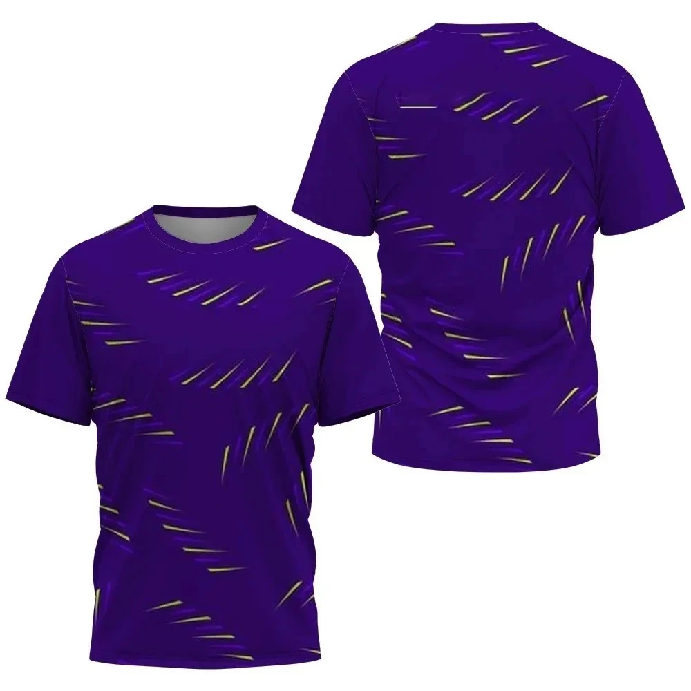 Purple Neon Line Gradient Print 2026 Summer New Adult Male Daily Outfit Short Sleeve Breathable T-Shirt
