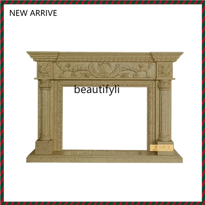 

KK32 Natural stone golden beige European carved marble fireplace villa decorative fireplace