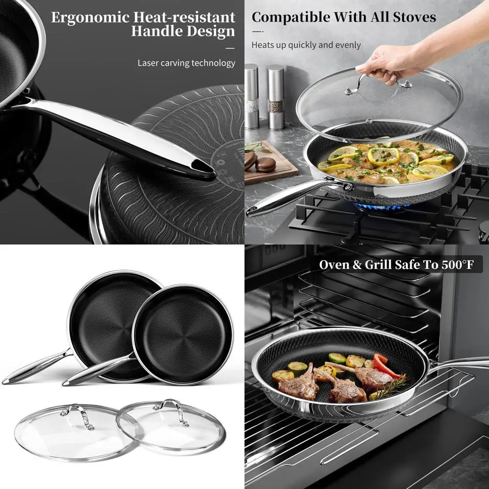 

10 & 12 Titanium Ceramic Nonstick Frying Pans with Lids - Safe Induction Cookware Set, PFOA/PFAS/PTFE Free