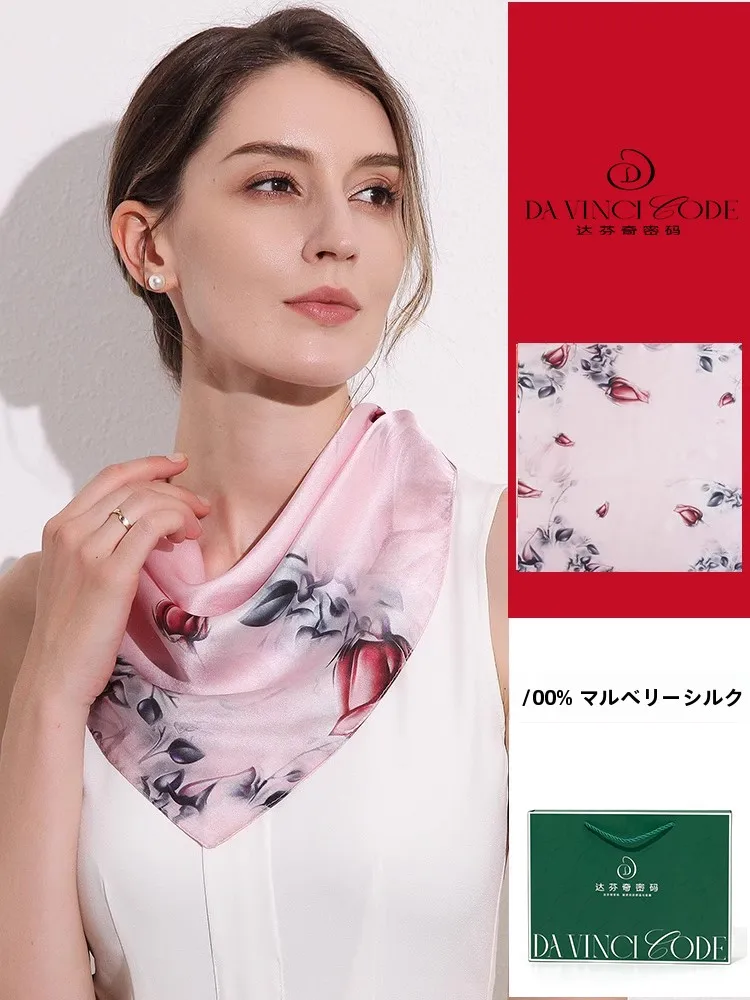エレガントなシルクスクエアスカーフ女性用ネクタイカントリースタイルママモデルマルベリーシルクスカーフ女性の日ギフト
