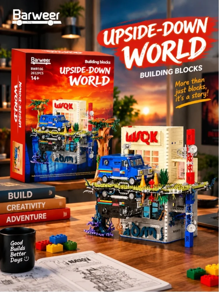 2612 Teile MOC  Horrorfilm Strange Upside-Down Welt Modular Klemmbausteine Set umkehrbare zweiseitige Szene Modell mit Retro-Bus-Fahrzeug Baustein Kit für Erwachsene Sammler Heimdekoration  Halloween