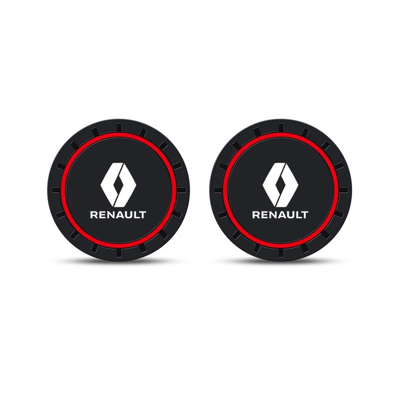 2PCS Car Coasters Water Cup Slots Non-Slip Mat Waterproof Cup Pad For Renault RS Koleos Captur Kadjar Megane Clio Twingo Scenic