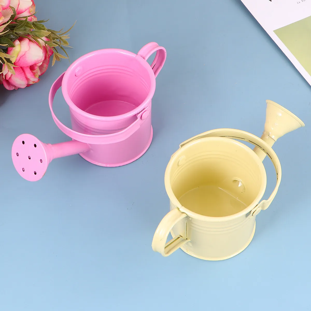 2Pcs Watering Can Durable Iron Pot for Indoor Outdoor Plants Garden Balcony Irrigation Flower Tools Beige Pink