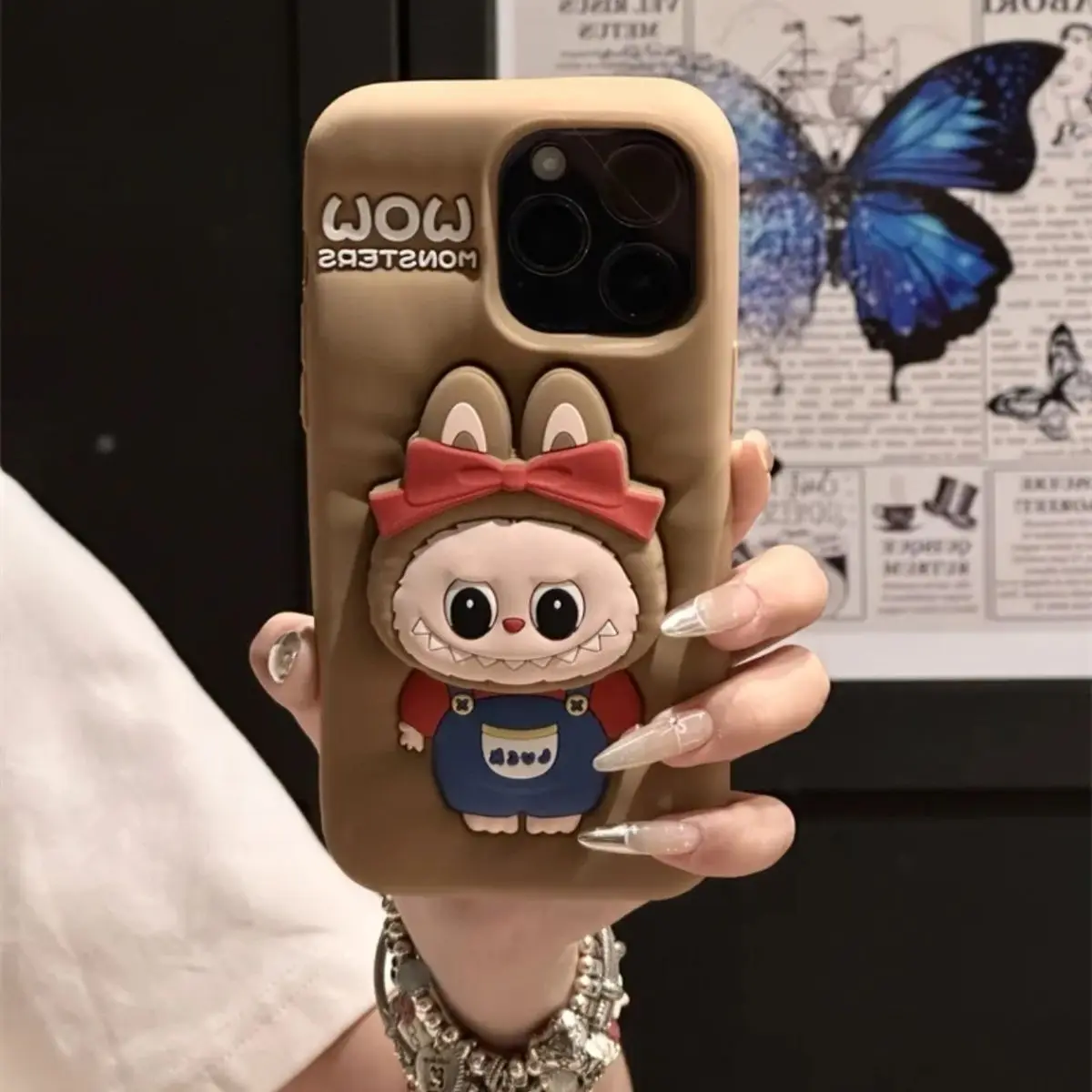 Cartoon Cute Strap Pants Pulling Cloth Liquid Silicone Phone Case Suitable for Apple 16pro/15/14/13/12 Phone Protection Case