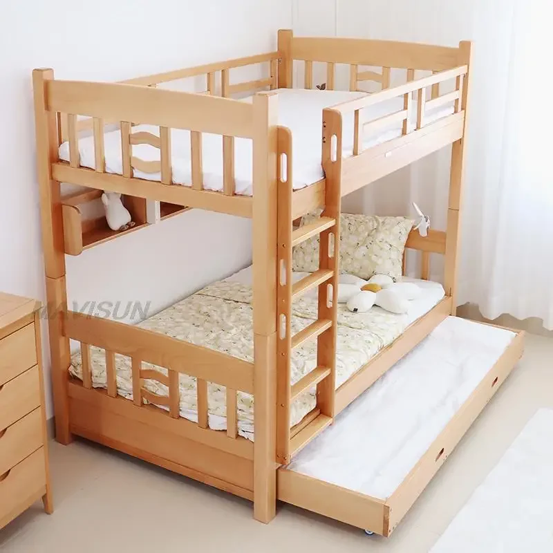 Child Furniture Japanese Style Ladder Bed Environmental Protection German Beech Wood Bunk Bed Strong Storage Combination