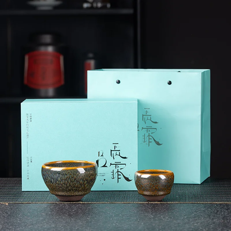 

Jianyang Jianzhan Lv Mengfei - Fengyu (two-color Yellow Partridge) Pure Handmade Cup Couple Tea Set