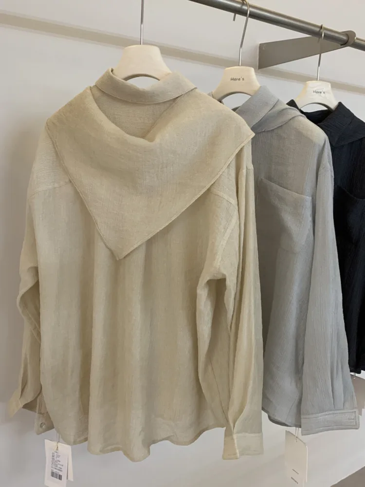 KWTX 2025 Camicetta a maniche lunghe da donna elegante e casual con sciarpa e tasca - Tunica semplice ed elegante e versatile da indossare ogni giorno