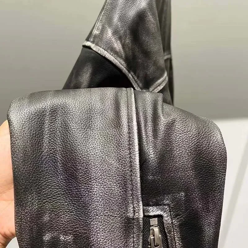 Odzież damska Jesień Zima Typ lokomotywy Kurtka z prawdziwej skóry Płaszcz z kołnierzem Proces starzenia Wysoka jakość