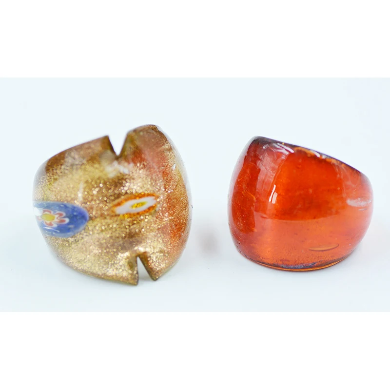 Wholesale 2Pcs Mix Color Lampwork Glass Murano Rings 16-19mm Band Ring