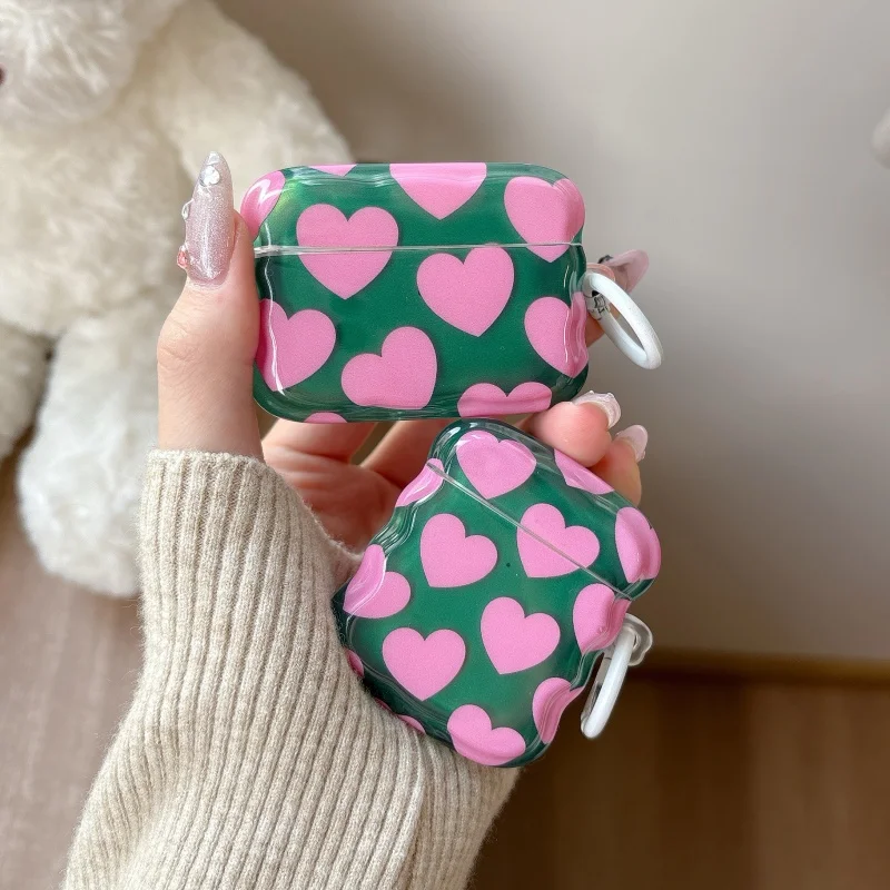 

Korean Cute Pink Heart Earphone Case For Apple Airpods 4 3 2 Pro 3 Protective Cover Silicone Headphone Charging Cases For Airpod