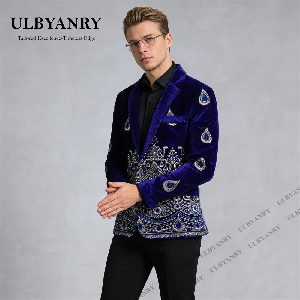 ULBYANRY Luxury Embroidery Men's Formal Suit Jacket for Evening Prom Wedding Party, Single Breasted Stage Performance Blazer