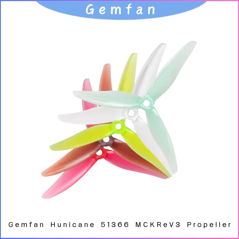 

Gemfan MCK ReV3 51366 Hurricane 5,1x3,66 3-лопастной пропеллер 2 пары, ПК для 6S 1800KV-2600KV 2207 Motor FPV Freestyle Racing