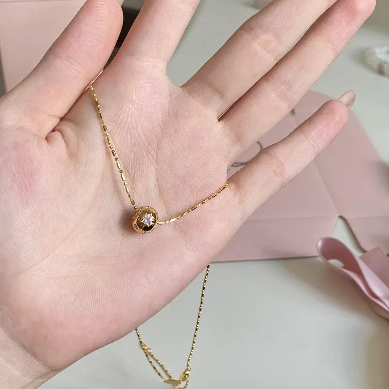 Inspiration Glossy Round Beads Purple Diamond asterism Starry Necklace Pendant Retro Luxury Fashion collar chain Wedding Jewelry