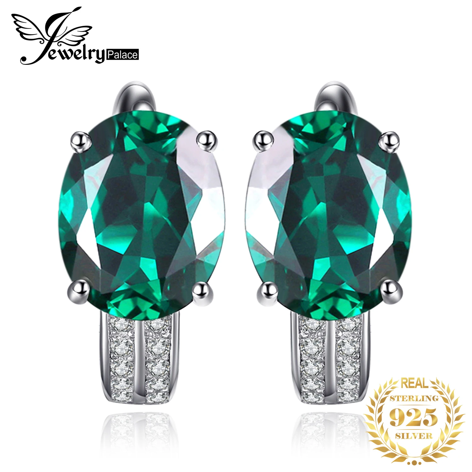 JewelryPalace 3.4ct Green Created Emerald 925 Sterling Silver Clip Hoop Earrings dla kobiet Prezent zaręczynowy Moda Biżuteria szlachetna