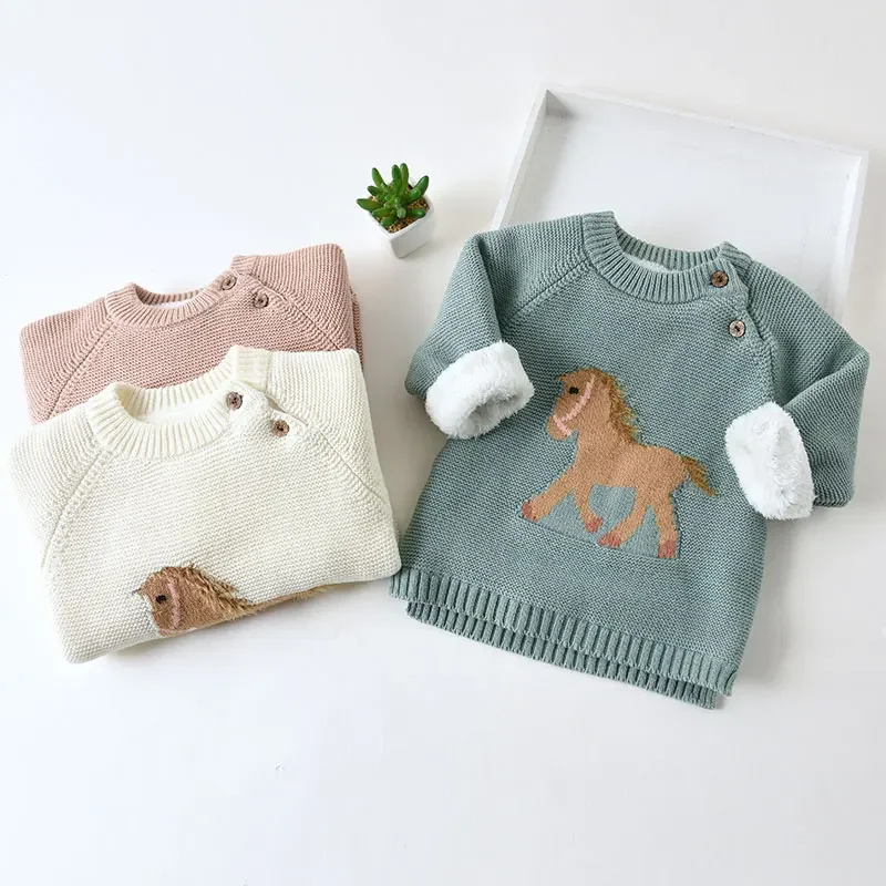 

IENENS Kids Boys Girls Sweaters Clothes Baby Toddler Warm Sweater Coats Children Cartoon Thicken Tops Wool Pullovers Clothing