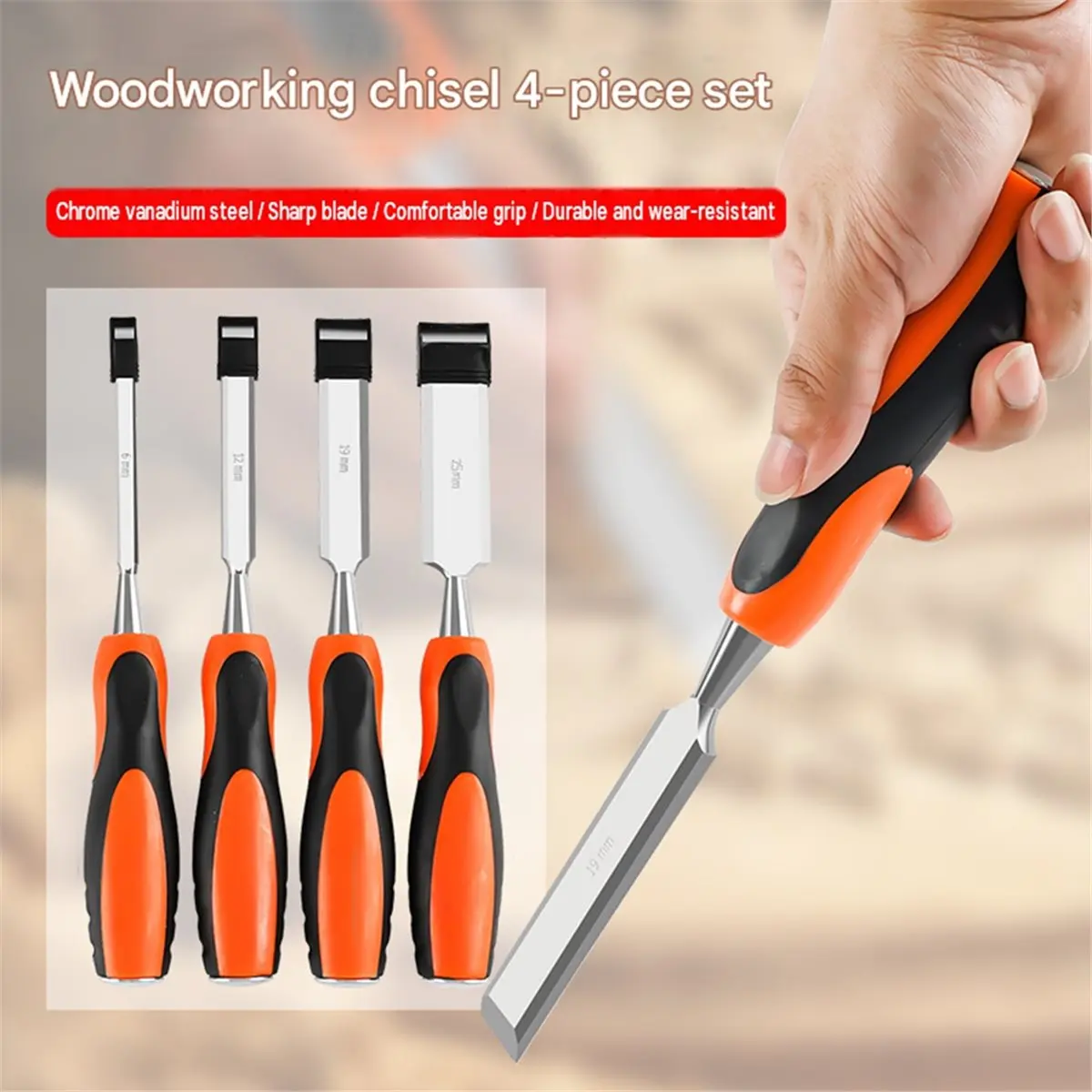 Wood Chisel Sets, Wood Chisels for Woodworking Steel Blade Wood Tools Chisel Set with Anti-Slip Ergonomic Handle