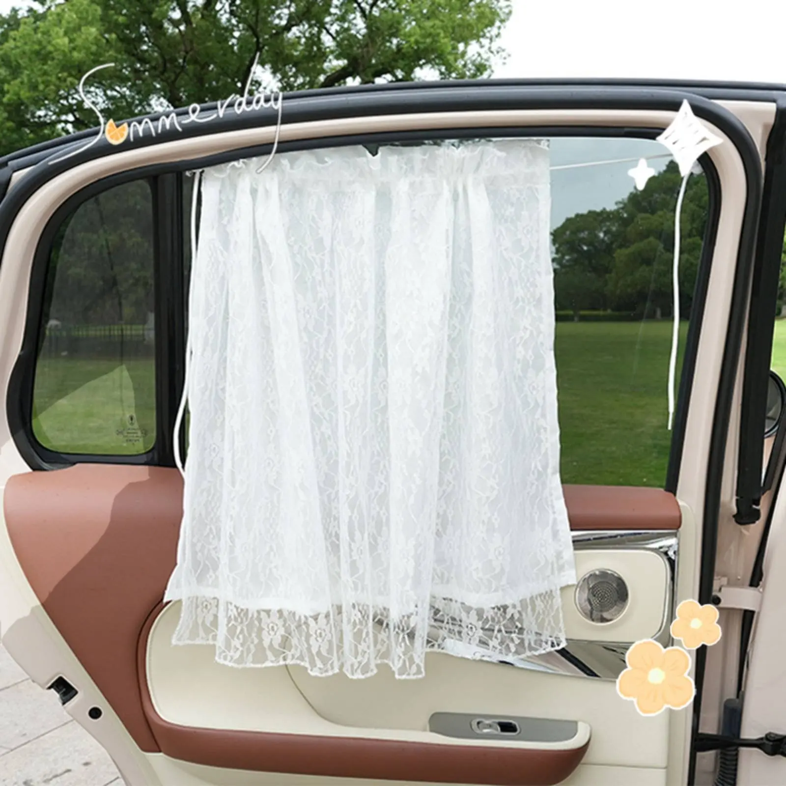 Lace Car Window Curtain Sun Protection Double Tier Car Sunshade Hanging Vehicle Privacy Screen Easy Installation