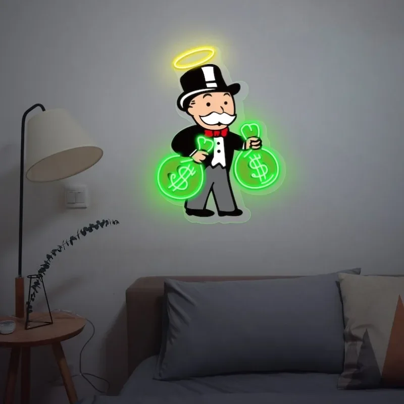 Monopoly Cash LED Neon Sign UV Neon Light Acrylic Art Custom LED Signs Bedroom Living Room Decor Wall Art Led Neon Light Decor