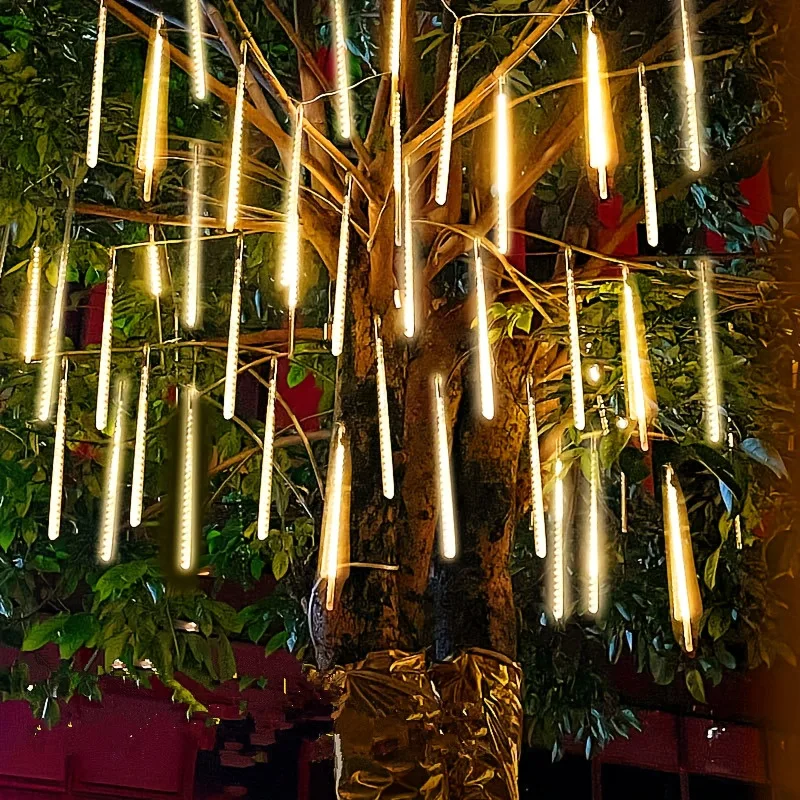 Cadena de luces Led de lluvia de meteoritos, guirnaldas de calle, luces de jardín de hadas para exteriores, decoraciones de Árboles de Navidad de