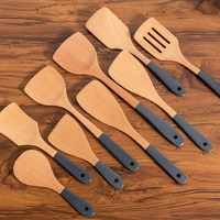 3/5 Pcs Long Handle Wooden Cooking Kitchenware Set Anti-scalding Non-stick Kitchen Spoon Spatula Set Reusable
