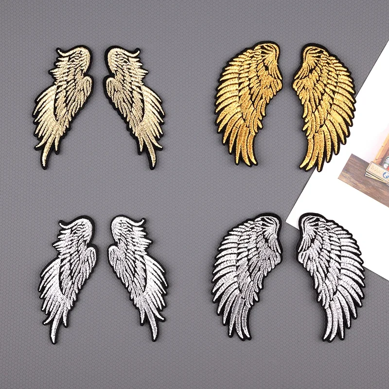 Gold Silver Angel Wings Patch DIY Embroidery Patches for Clothing Stripes Badge For Jacket Ironing Sew Clothes Stickers