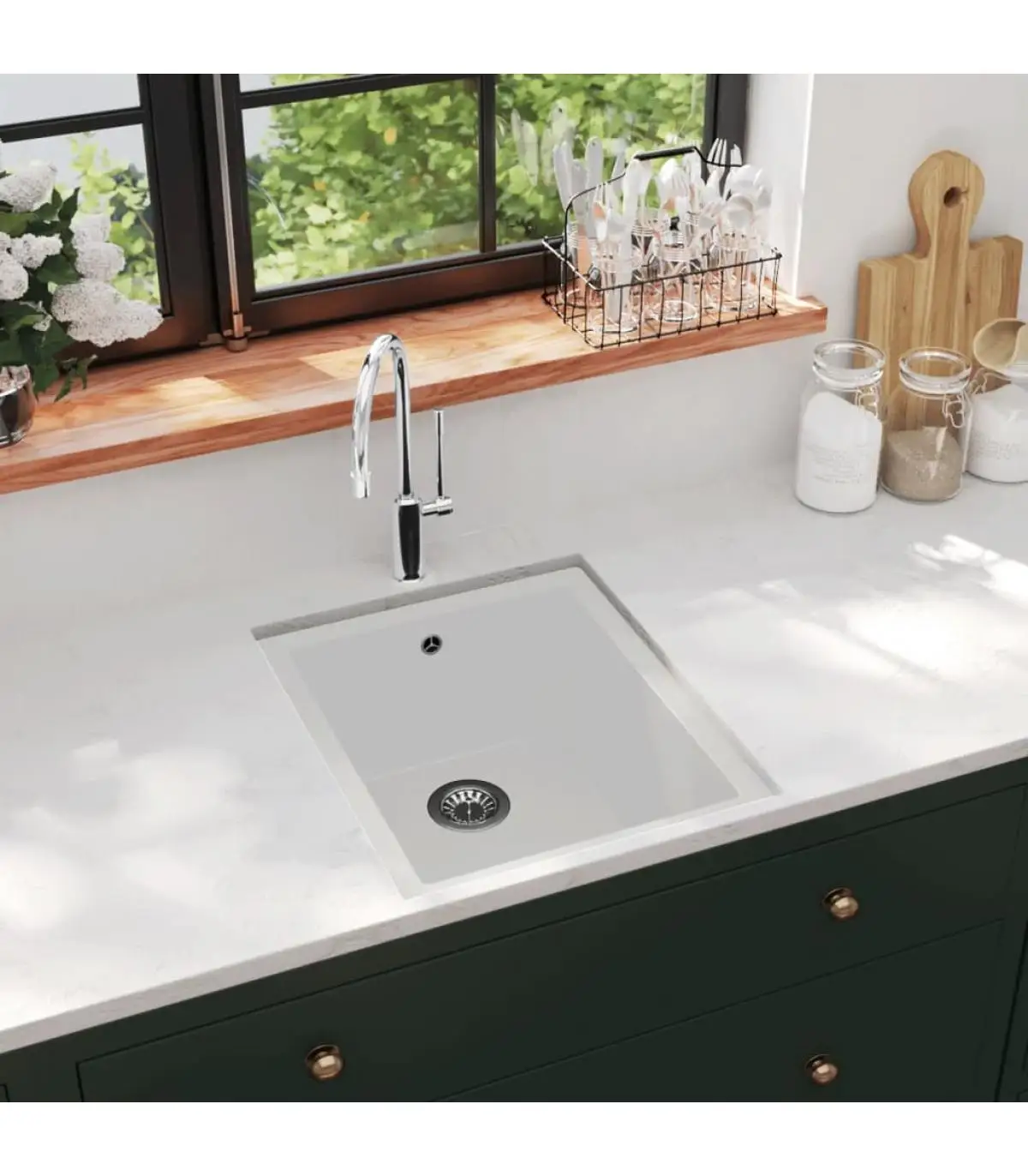 Kitchen sink sinks with white granite overflow