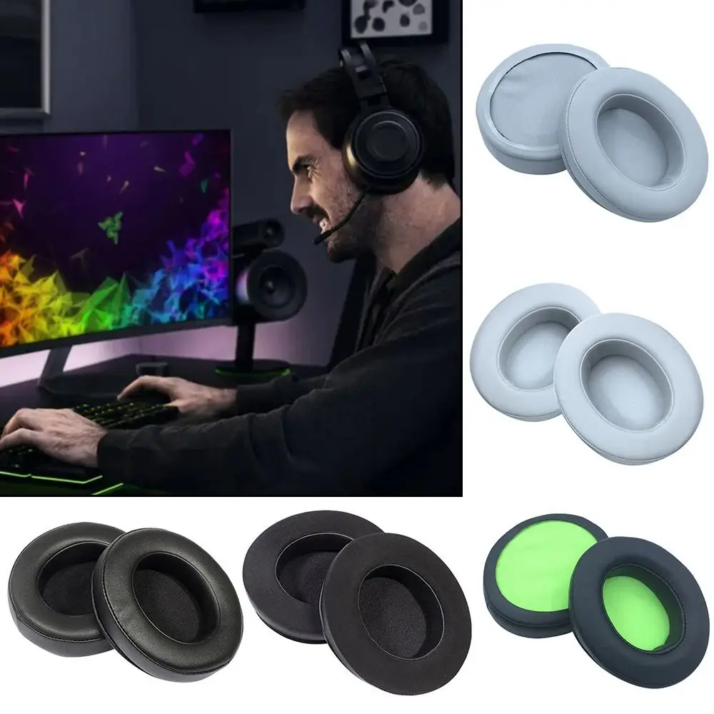 Leather Ear Pads Replacement Soft Earbuds Cover Noise-Cancelling Headset Earmuffs for Razer Nari Kraken V3 Pro