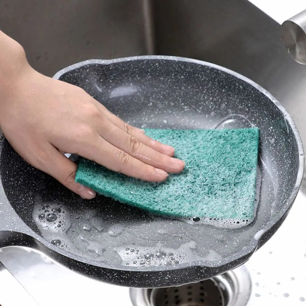 

5pcs Green Scouring Pads Cleaning Rags Wear-resistant Rectangle Kitchen Scrubbers Reusable Dishcloth Dishes Cleaning