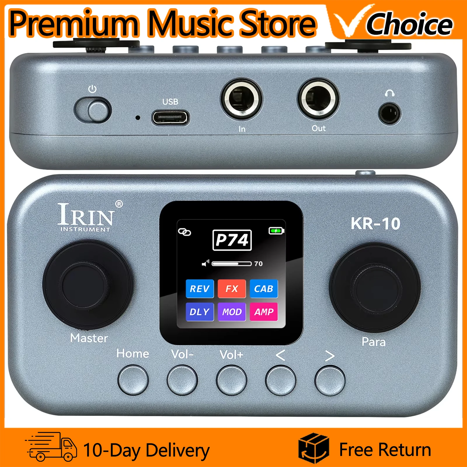 IRIN KR-10 Guitar Processor Multi-Effects Guitar Bass Pocket Multi-Function Desktop Effects Processor Pedal APP Control