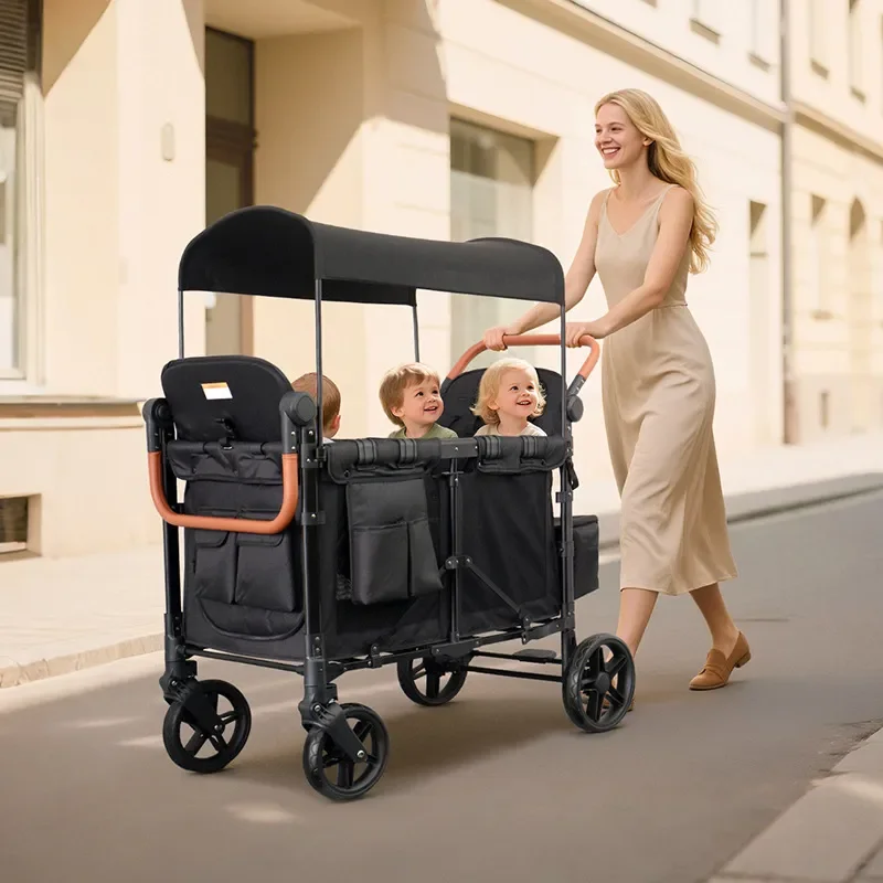 Twin Baby Stroller Sit and Lie Down Double Pram Four Seat Children Wagon Outdoor Walking Pushchair for Two Infants