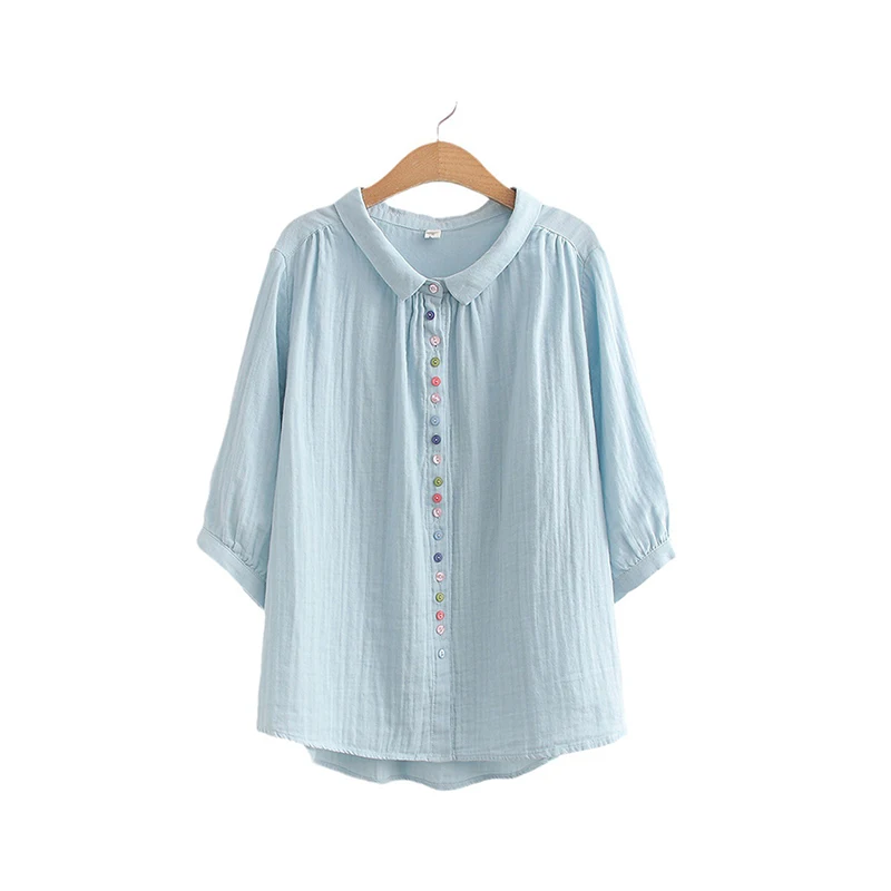 

Летние повседневные милые красочные хлопковые топы на пуговицах, женская одежда, женские рубашки и блузки с рукавами три четверти U058