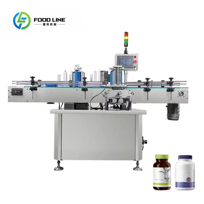 Custom Made High Precision Automatic Pet Canned Food Round Bottle Sticker Labeling Machine