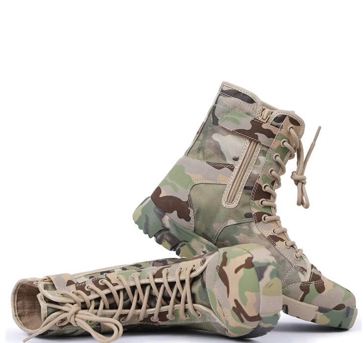 Summer Outdoor Military Eagle Camo High-Top Boots - CP Camo Breathable Canvas Tactical Shoes