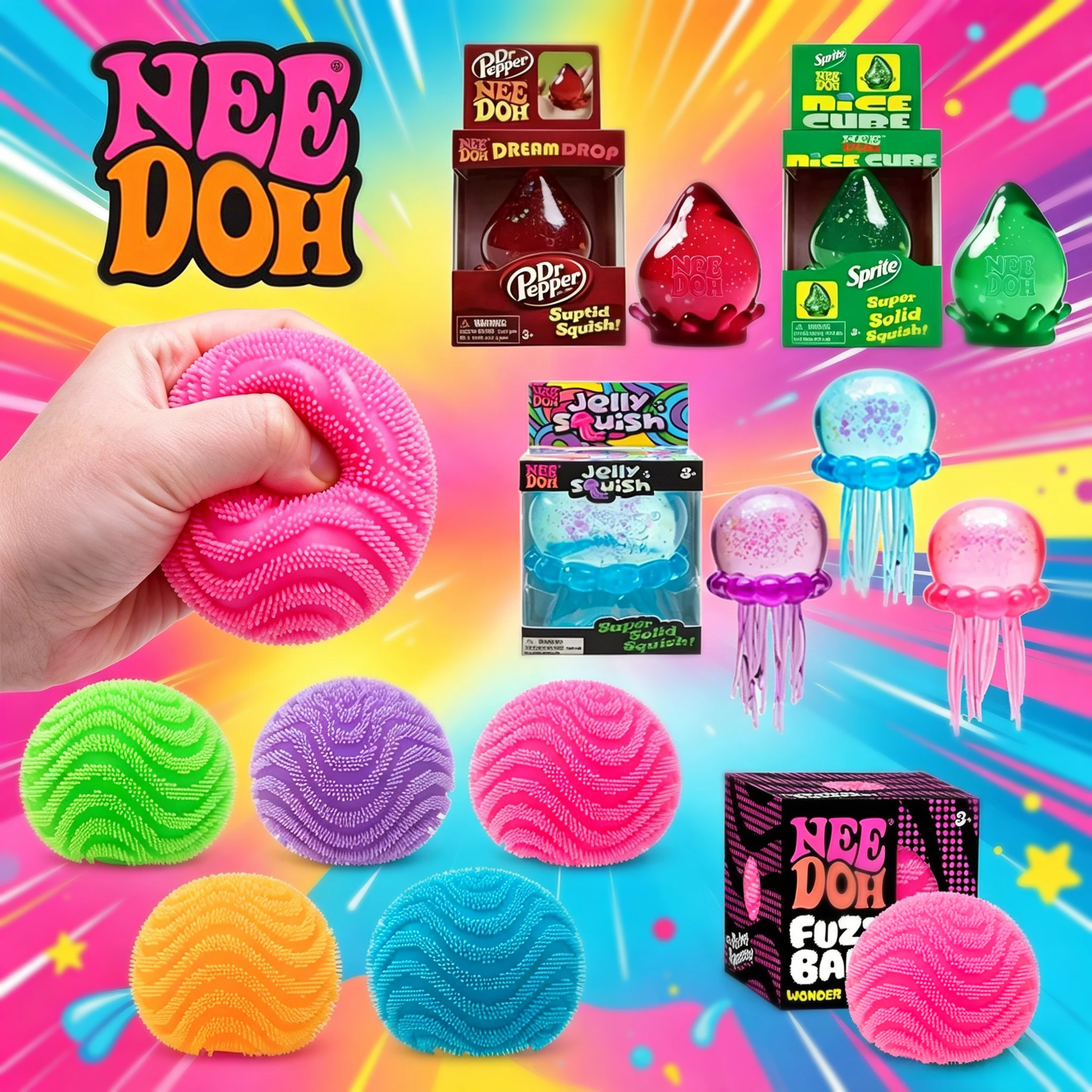 

@ NeeDoh Fuzz Ball Wonder Waves Sensory Stress Reliever Fidget Tool, Desk Sensory Cube, Anti-Anxiety Focus squeeze toys