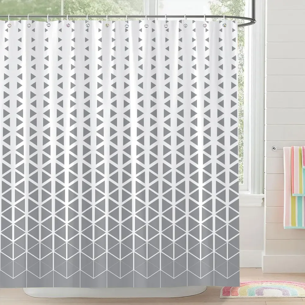Square and Abstract Line Shower Curtain Geometric Patterns Simple Modern Polyester Fabric Bath Curtain with Hooks Bathroom Decor