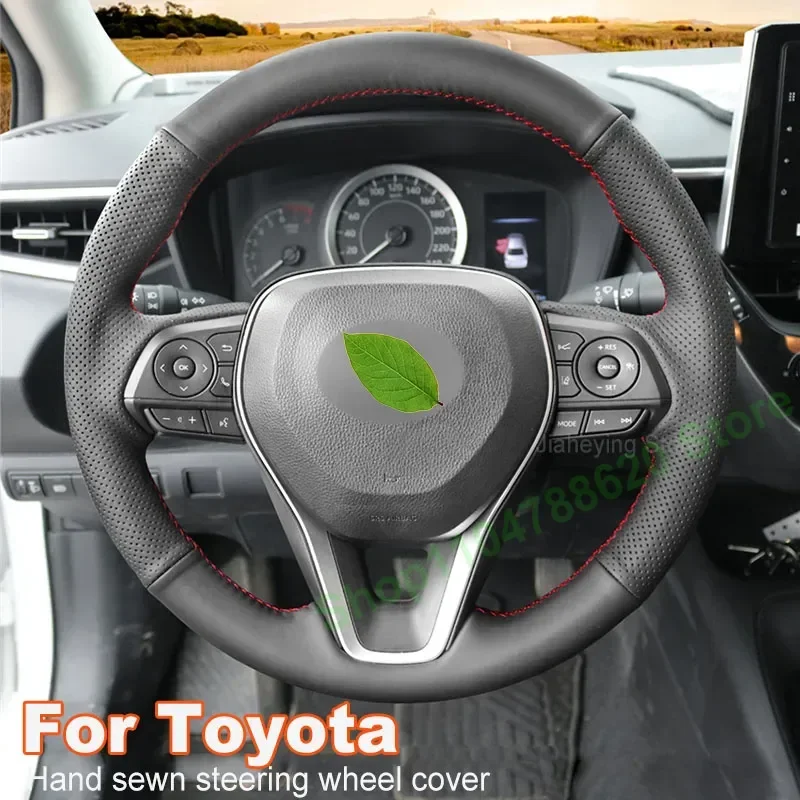 

Hand-sewn Anti-slip Breathable Leather Car Steering Wheel Covers Handle Cover For Toyota Camry Corolla RAV4 2018-2020 Avalon