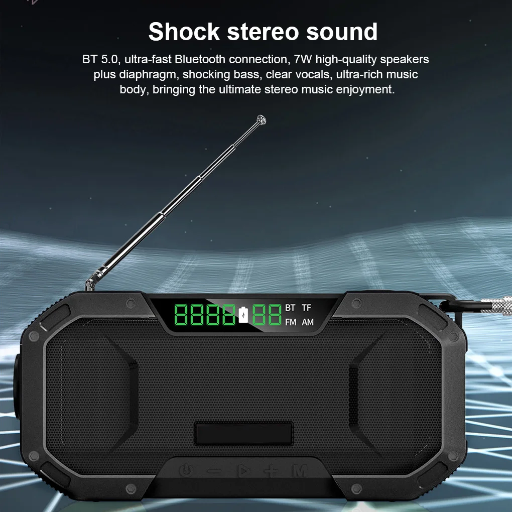 

Hand Crank Radio Camping Solar Flashlight IPX5 Waterproof Bluetooth-compatible Emergency Phone Charger Forest Camouflage