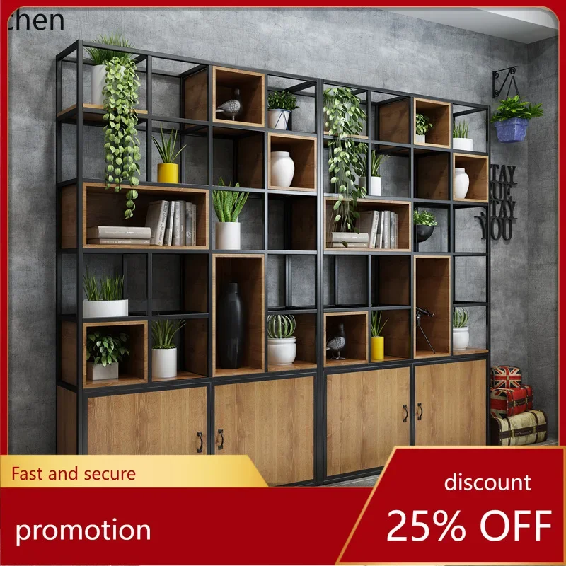 A2-27   Shelf Office Screen Display Rack American Iron Art Living Room Decoration Multi-layer Storage Solid Wood Storage Cabinet