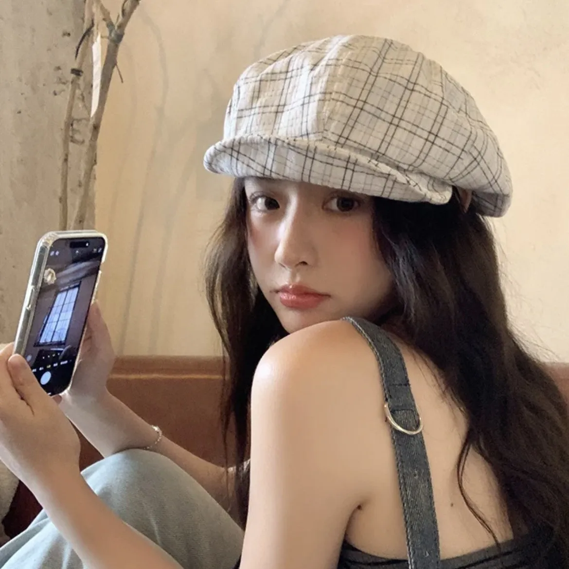 

Plaid Beret women's Forest Style Artistic Versatile Newsboy Hat Show Face Small Octagonal Hat Painter Hat Boinas De Mujer 4m791