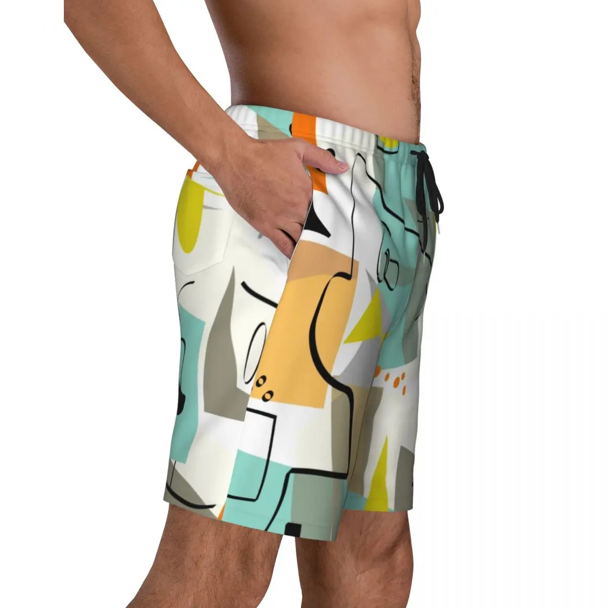 Custom meados do século moderna arte abstrata nadar troncos para homens, Quick Dry Board Shorts, ternos de banho geométricos minimalistas, boardshorts