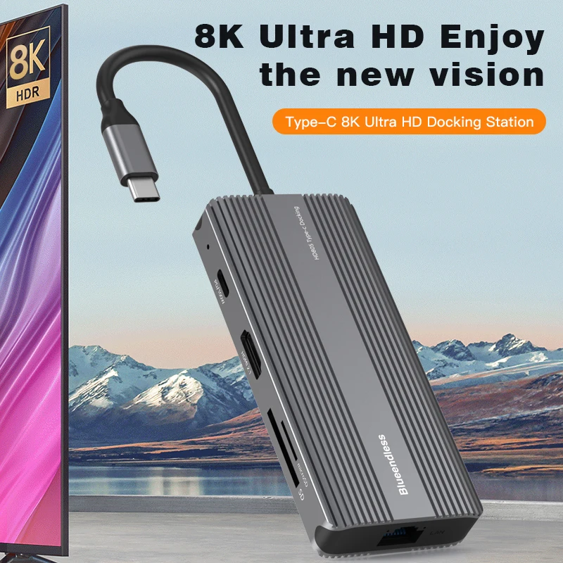 جديد USB C Hub نوع C محطة الإرساء 8 منافذ USB 3.1 HUB إلى محول ل TF 8K HD-MI Rj45 GBE المزدوج نوع C Usb Hub لأجهزة الكمبيوتر المحمول