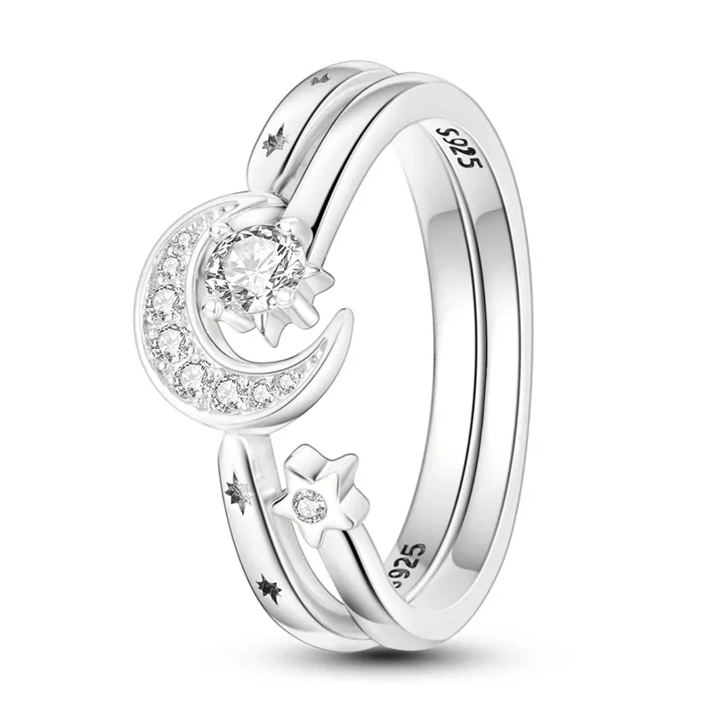 2024 New 925 Silver Shooting Stars Open Ring Zircon Shining Ring Original S925 Finger Wedding Ring DIY Women Fine Jewelry Gift