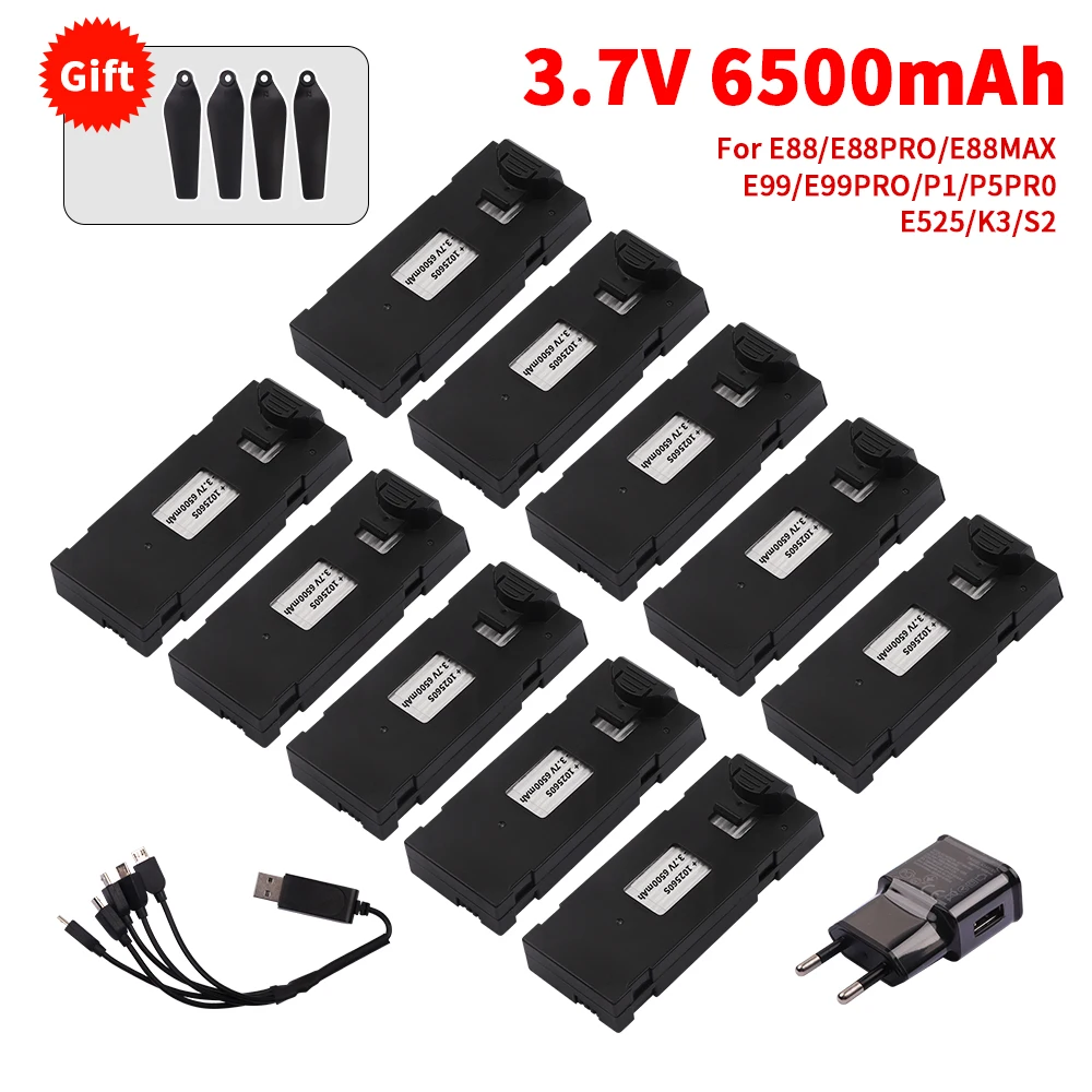 

Rechargeable 3.7V 6500mAh E88PRO Battery an Charger For RC Drone E88 E99 E99PRO P1 K3 P10 A13 E525 RC Quadcopter Parts Batteries