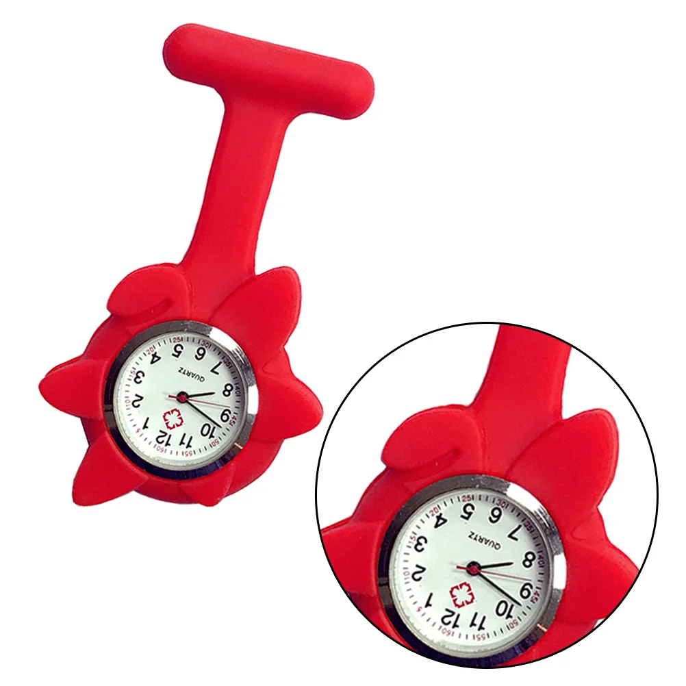 ساعة معلقة من السيليكون على شكل عباد الشمس الحمراء للممرضات والأطباء والجيب الطبي وخفيفة الوزن وبسيطة ورائعة