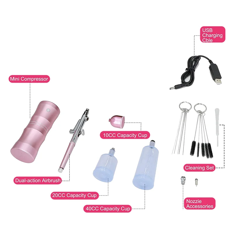 Kit de escova de ar F-T com compressor de ar, escova de ar sem fio portátil recarregável atualizada 7.4V 34PSI Spayer