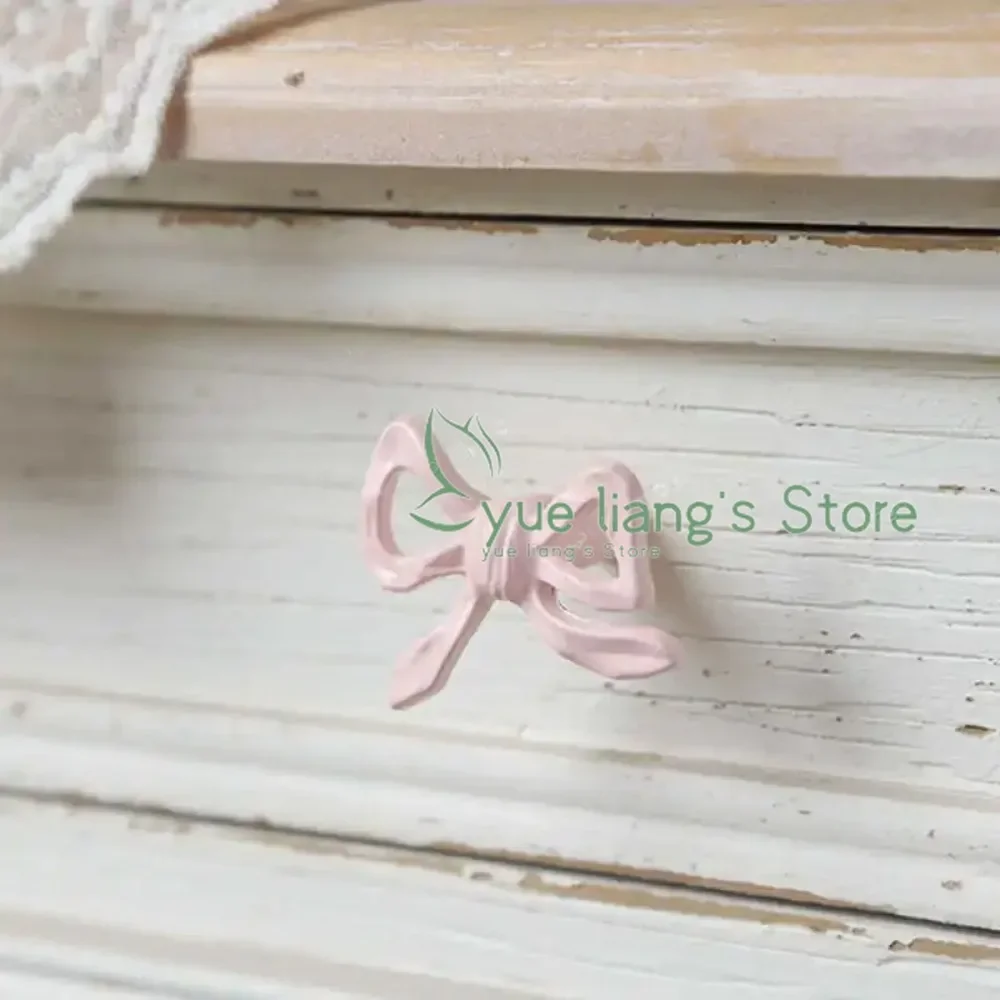 Pink Bow Decor Handle,French Cabinet Doorknob,drawer, Wardrobe Door Handle,Retro Home Decoration Elegant 2pcs Metal Handle