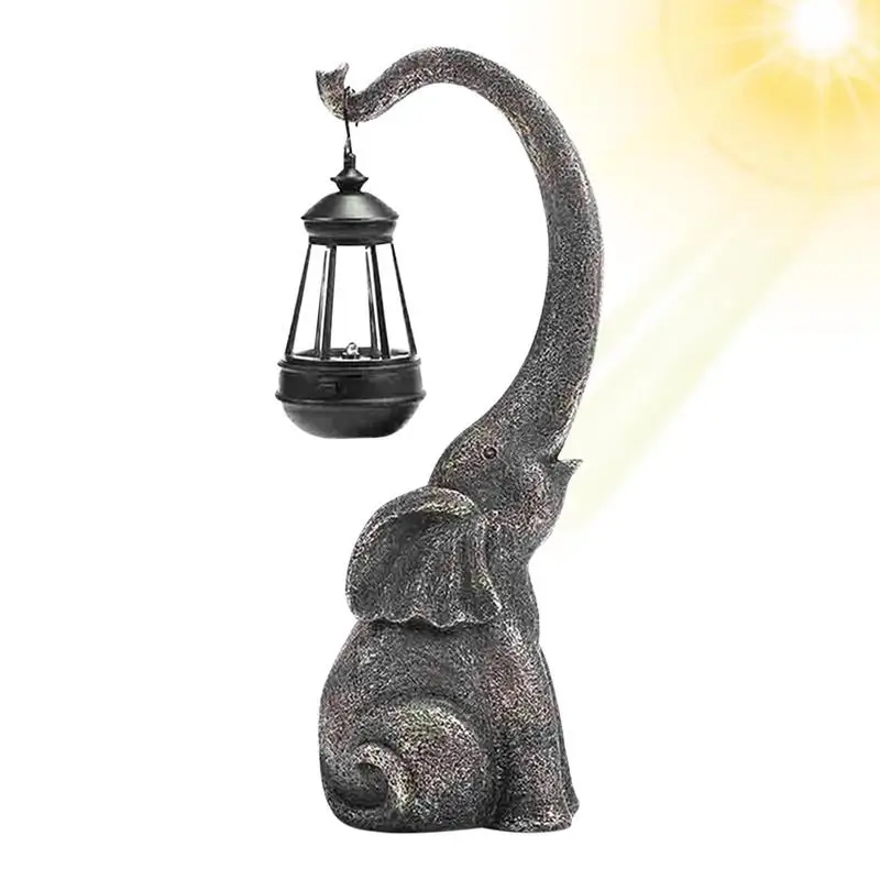 

Solar Garden Light Solar Powered Patio Lamp With Elephant Garden Decor Retro Resin Craft Automatical Garden Lamp Yard Ornament