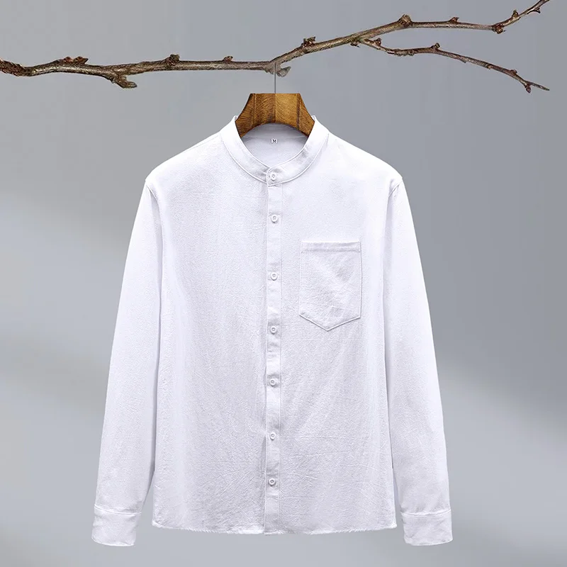 2024-New Fashion Cotton Linen Crepe Business Matching Outdoor Travel Trend Slim Men\'s Long-sleeved Shirt Casual Matching Shirt